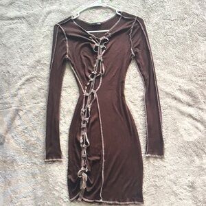 Elegant Brown Long Sleeve Dress